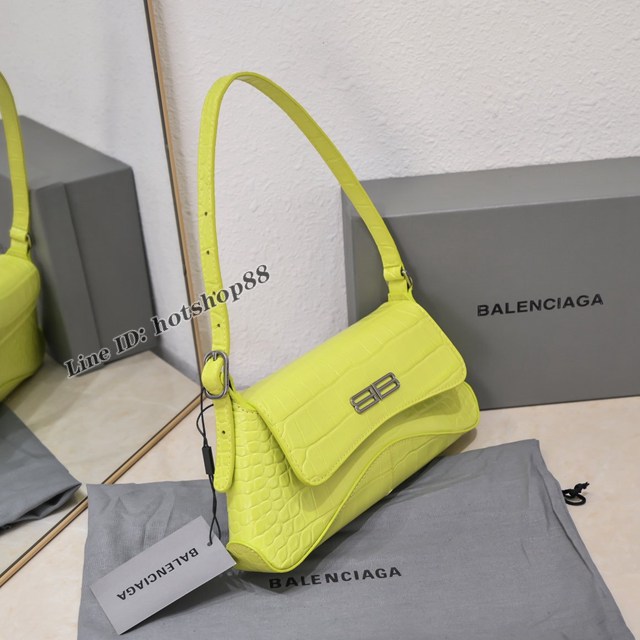 Balenciaga專櫃爆款鱷魚紋瑩光綠女包 巴黎世家小號XX系列腋下包 fyj2015